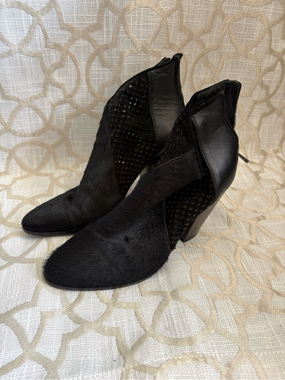 Diane Von Furstenberg Black Haircalf & Leather Ankle Booties
